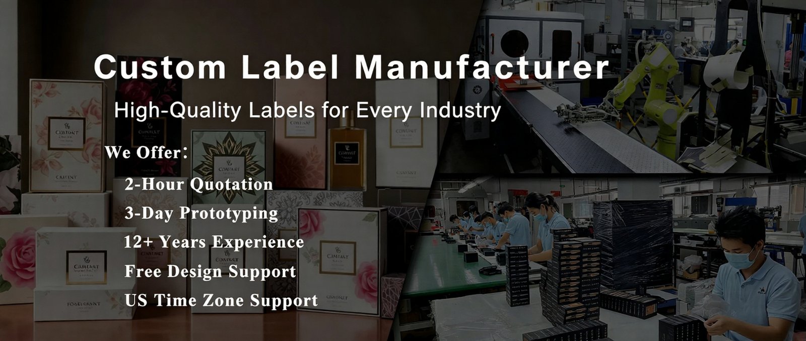 Custom label printing factory hero banner