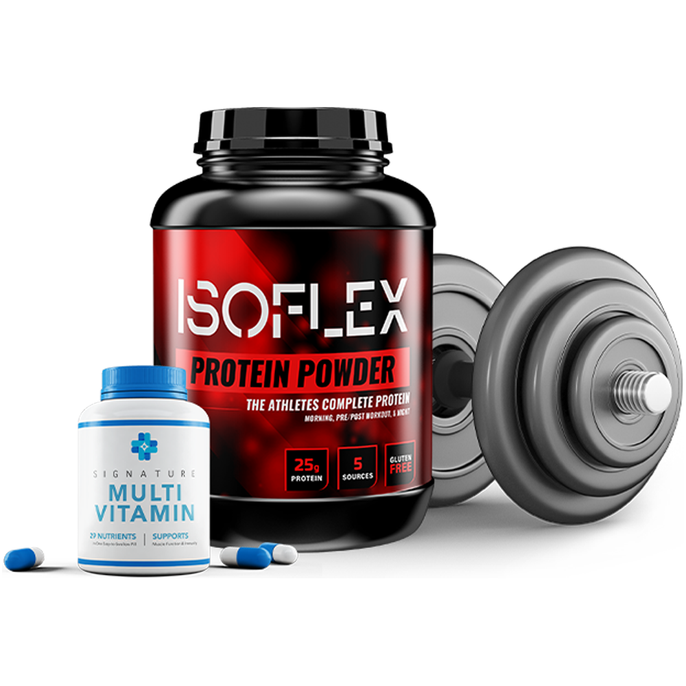 Custom protein powder tub and vitamin supplement labels