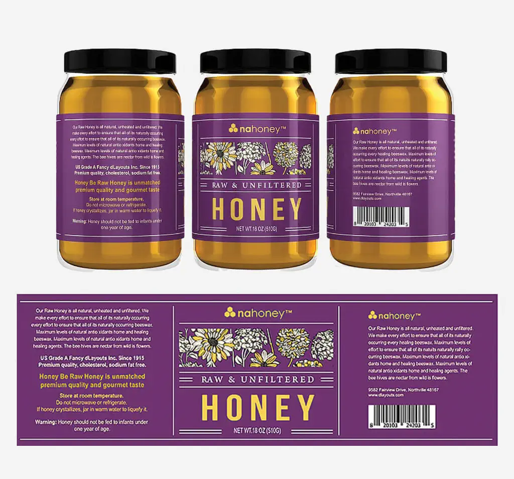 High-tack custom honey labels for jars and tubs