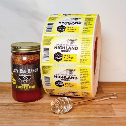 Roll printed honey labels with nutrition facts panels
