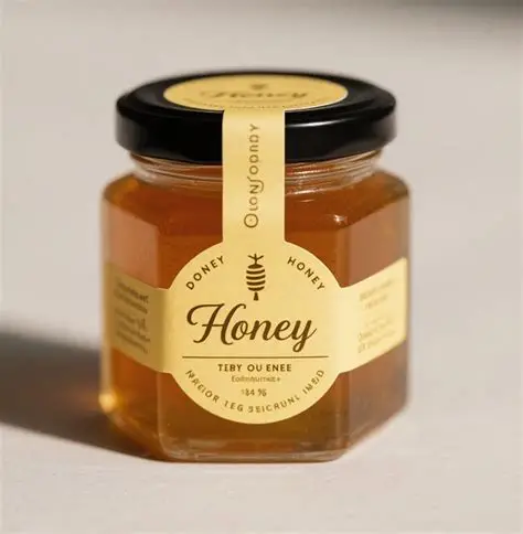 Custom honey labels on glass hex jars